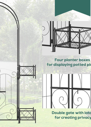 7' Garden Arch Arbor, Metal Arch Trellis with Gate, Garden Archway for Climbing Vines, Wedding Ceremony Decoration, Black