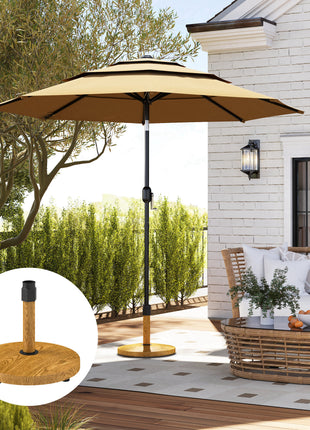 Patio Umbrella Base Holder, Outdoor Umbrella Base with Adjustable Pads, Heavy Duty Patio Umbrella Stand Base for Garden, Poolside, Nature Wood