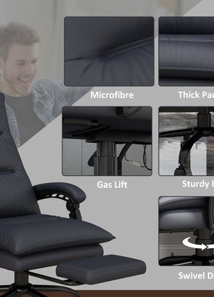 Executive Massage Office Chair with 6 Vibration Points, Microfiber Computer Desk Chair, Heated Reclining Chair with Footrest, Armrest, Double Padding, Charcoal Gray