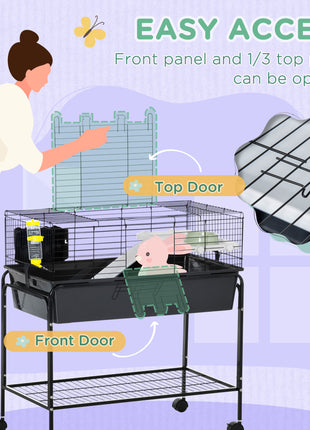 Two-Story Small Animal Cage Removable from Stand, Pet Habitat with Shelf & Wheels, 33" x 18.5" x 35", Charcoal Gray