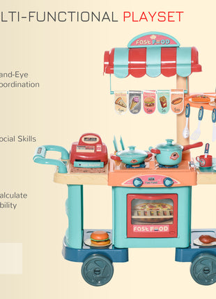 Kids Kitchen Food Stand with Play Food, Cashier Register, Accessories Ages 3-6