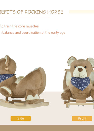 Baby Rocking Horse with Lullaby, Ride On Horse, Bear Themed Plush Animal Rocker with Pedals for Ages 18-36 Months, Easy to Assemble