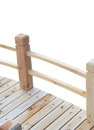 5 ft Wooden Garden Bridge Arc Footbridge with Railings for your Backyard, Natural Wood