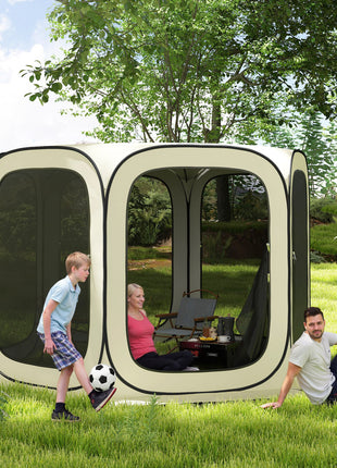 11 x 11ft Pop Up Screen Tent, UPF50+ Portable Camping Gazebo Screen House with Carry Bag, Beige