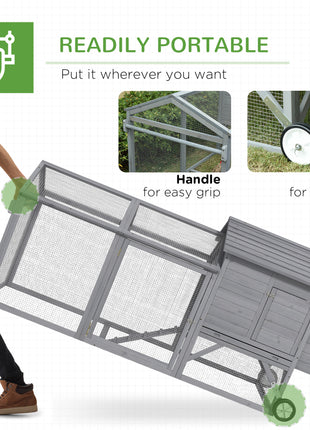96.5" Chicken Coop Wooden Hen House Poultry Cage Pen Portable with Wheels and Nesting Box, Chicken Cage for Backyard Outdoor, Gray