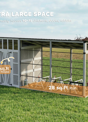 Large Chicken Coop for 10-15 Hens, Walk-in Outdoor Chicken House with Run, Nesting Box, Waterproof Roof, Perches