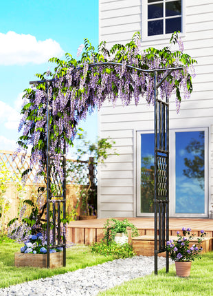 Garden Arch, PE-Coated Steel Garden Arch Trellis with Extended Top, Black