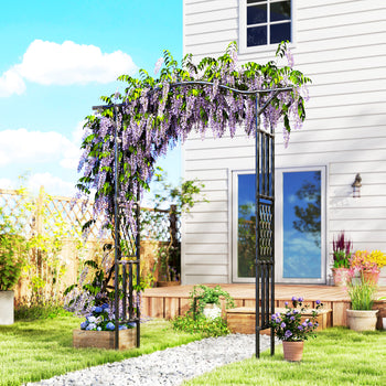 Garden Arch, PE-Coated Steel Garden Arch Trellis with Extended Top, Black