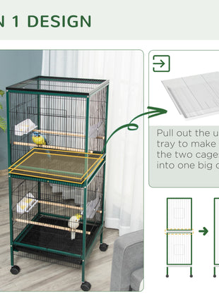 Large Bird Cage with 1.7 ft. Width for Wingspan, Bird Aviary Indoor with Multi-Door Design, Fit for a Canary, Finch, Conure, 55", Green