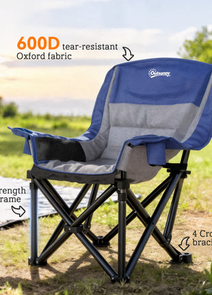Camping Chair for Adults, Portable Folding Camping Chair with Side Pockets, Cup Holders, Carry Bag, Blue and Gray