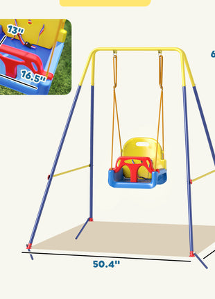 3 in 1 Toddler Swing Set, Folding Child Swing Set with Seat Belt, Adjustable Seat for Outdoor Indoor, Blue