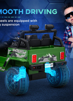 12V Ride on Car, Ride on Truck w/ Remote, 4 Suspension Wheels, 3 MPH Max Speed, Music, Horn & Lights, Green