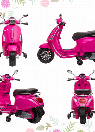Vespa Licensed Kids Motorcycle 6V Toddler Motorcycle with Music, FM Radio, Headlight, Pink