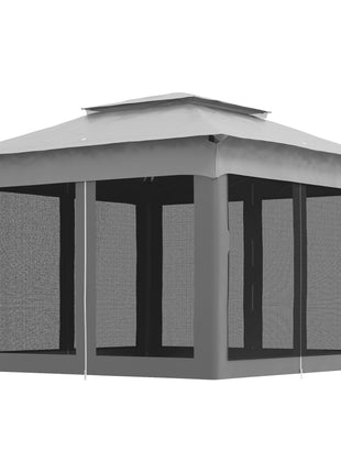 11x11 Canopy Gazebo, Portable Outdoor Patio Shelter with Zipper Mesh Privacy Netting, Carry Bag Included, for Family Use, Light Gray