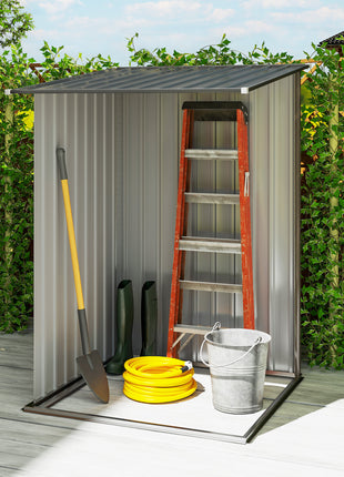 Outdoor 3.3' x 3.4' Lean-to Garden Storage Shed, Galvanized Steel Tool House with Lockable Door for Patio, Brown