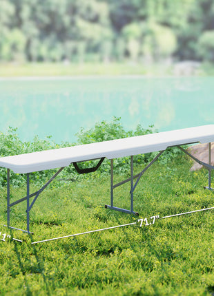 2 Pack 6 ft Portable Foldable Bench Seats, Plastic Folding Benches with Carrying Handle for Camping, White