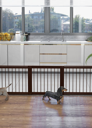 28"-75" Freestanding Wooden Pet Gate with Support Feet & Non-Slip Mats for Indoor, Stairway, Doorway, Brown