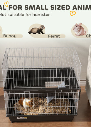 2-Tier Small Animal Cage with 2 Doors, Trays, Dish, Bottle, and Ramp for Bunny, Ferret, Chinchilla, Black