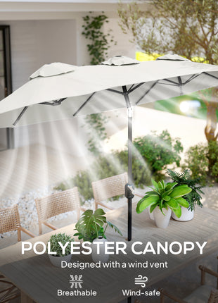 Double Sided Patio Umbrella, 9.7' Large Outdoor Market Umbrella with Push Button Tilt and Crank, 3 Air Vents and 12 Ribs, for Garden, Deck, Pool, White