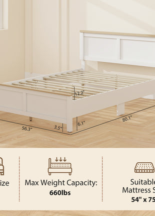 Full Bed Frame with Headboard, Modern Platform Bed Frame with Wooden Slats, No Box Spring Needed, Easy Assembly, White