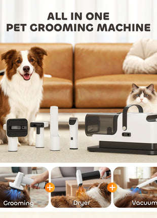 5 in 1 Dog Grooming Vacuum & Dryer w/ Clipper, 50dB Low Noise, Adjustable Speed & Temp, 1.8L Canister