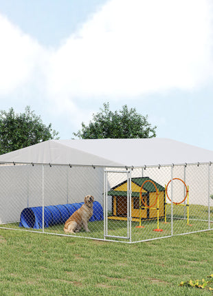 15' x 15' x 7' Dog Kennel Outdoor for Small Medium Large Dogs with Waterproof Roof, Silver