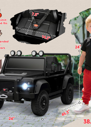 Land Rover Licensed Electric Car for Kids with Remote Control, Dual Motors, Spring Suspension, LED Lights, Black