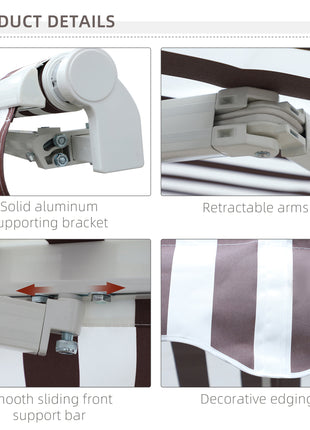 10' x 8' Retractable Awning, Patio Awnings, Sunshade Shelter w/ Manual Crank Handle, UV & Water-Resistant Fabric and Aluminum Frame for Deck, Balcony, Yard, Coffee Stripes