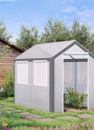 8' L x 6' W x 7' H Outdoor Walk-In Tunnel Greenhouse with Roll-up Windows, 2 Zippered Doors, & Weather Cover
