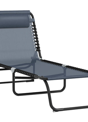 Folding Chaise Lounge Pool Chair with 4-Position Reclining Back, Breathable Mesh & Bungee Seat, Gray