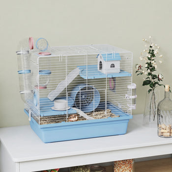 Hamster Cage, 3-Tier Small Animal Cage with Exercise Wheel, Food Bowl, Water Bottle, House, Tunnels, Ramps