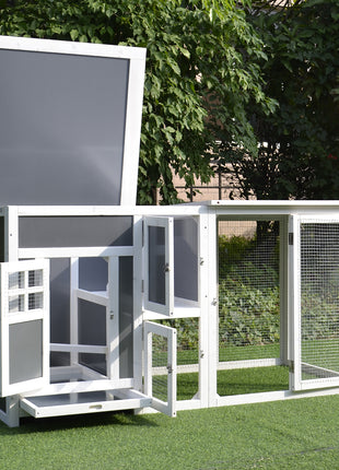 63" Chicken Coop Wooden Chicken House Rabbit Hutch Poultry Cage Hen Pen Backyard PC Roof with Run Box