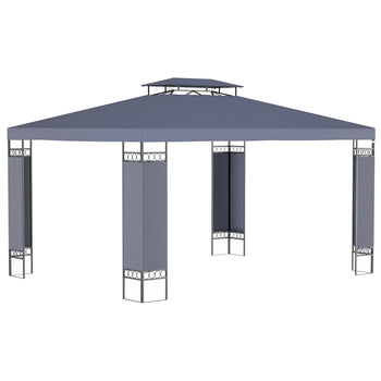  10' x 13' Patio Gazebo, Double Roof Outdoor Gazebo Canopy Shelter with Screen Decorate Corner Frame, for Garden, Lawn, Backyard and Deck, Gray