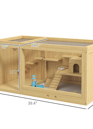 Extra Large Wooden Hamster Cage with Pull-out Tray, Seesaws, Ladder