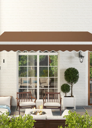 13' x 8' Retractable Awning, Patio Awnings, Sunshade Shelter w/ Manual Crank Handle, UV & Water-Resistant Fabric and Aluminum Frame for Deck, Balcony, Yard, Coffee Brown
