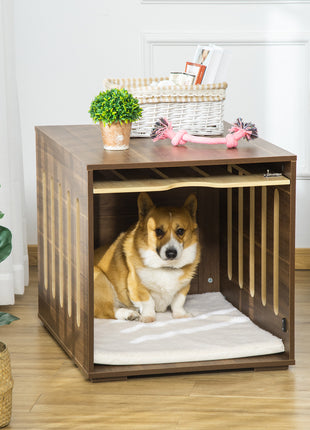 Furniture Style Dog Crate End Table with Removable Door Panel, Dog Crate Bed with Foam Cushion, Safety Lock, Indoor Use, for Small & Medium Dogs, Brown