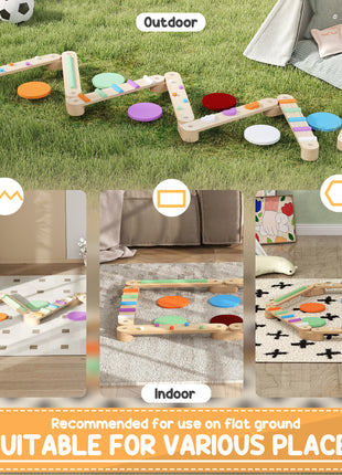 Kids Balance Beam, Wooden Balance Board with Stepping Stone for 3-8 Years