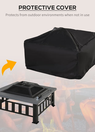 34" Outdoor Fire Pit Square Steel Wood Burning Firepit Bowl with Spark Screen, Waterproof Cover, Log Grate, Poker for Backyard, Camping, BBQ, Bonfire