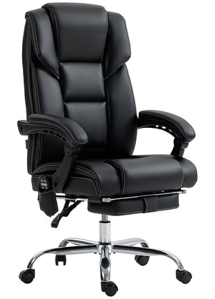 6 Point Vibration Massage Office Chair with Heat, PU Leather Computer Chair with Adjustable Height Reclining Back, Black