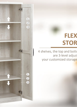 63" 2-Door Kitchen Pantry, Freestanding Storage Cabinet with 5-tier Shelving and 2 Adjustable Shelves for Dining Room, Antique White