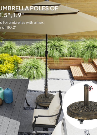 Round Patio Umbrella Base, 46 lbs Resin Umbrella Base with Wheels, Outdoor Umbrella Stand for 1.3"/1.5"/1.9" Umbrella Poles for Outdoor, Lawn, Poolside, Bronze