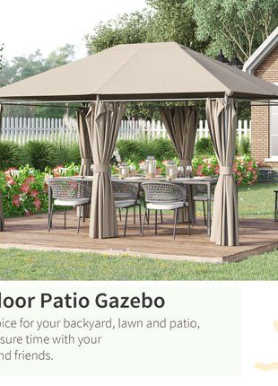 10' x 13' Outdoor Patio Gazebo Canopy Shelter with 6 Removable Sidewalls, & Steel Frame for Garden, Lawn, Backyard and Deck, Khaki