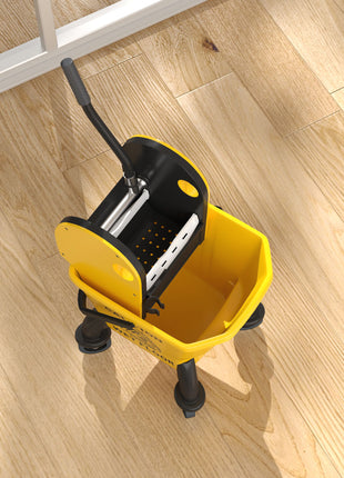 Mop Bucket with Wringer on Wheels for Floor Cleaning, 27.5 Quart Down Press Wringer with Handle and Mop, Yellow