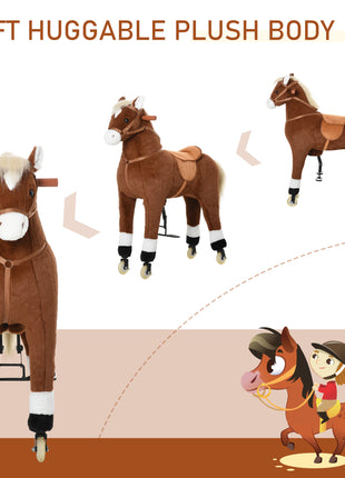 Kids Ride-on Walking Horse with Easy Rolling Wheels, Soft Huggable Body, & a Large Size for Kids 5-16 Years