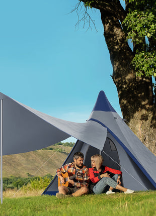 15.4'x15.4'x8.5' Teepee Tent, Waterproof Camping Tent with Porch Area, Floor and Carry Bag, for 2-3 Person Outdoor Backpacking Camping Hiking, Blue