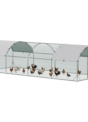 Large Metal Chicken Coop with Waterproof and Anti-UV Cover for Yard, Outdoor, Duck, Rabbit, 9.2' x 24.9' x 6.5'