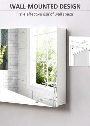 Wall Mounted Mirror Cabinet, Bathroom Medicine Cabinet with Mirror, 3 Doors and Adjustable Shelves, White