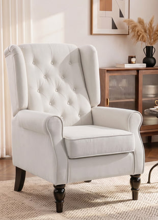 Button-Tufted Accent Chair with High Wingback, Rounded Cushioned Armrests and Thick Padded Seat, Cream White