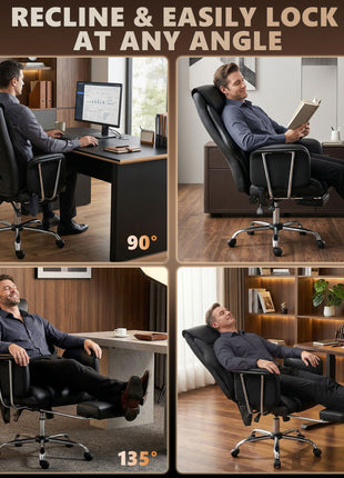 Massage Office Chair with 6 Points Vibration, Executive Desk Chair with High Back, PU Leather, Footrest, Black