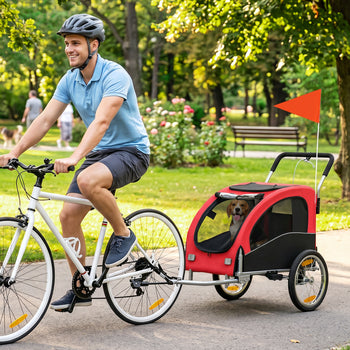 2 in 1 Dog Bike Trailer, Foldable Pet Stroller, Dog Bicycle Trailer with Suspension, for Medium Dogs up to  44 LBS, Red